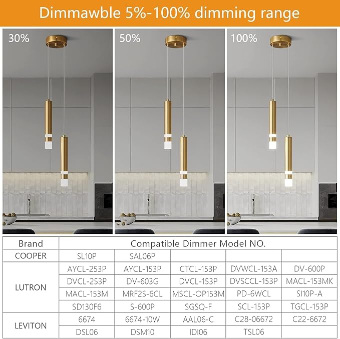 Modern Pendant Light Kitchen Fixture Dimmable LED Gold Mini Pendant Lighting fo Kitchen Island Bedroom Bedside Table Small Pendant Lights (2-Light)