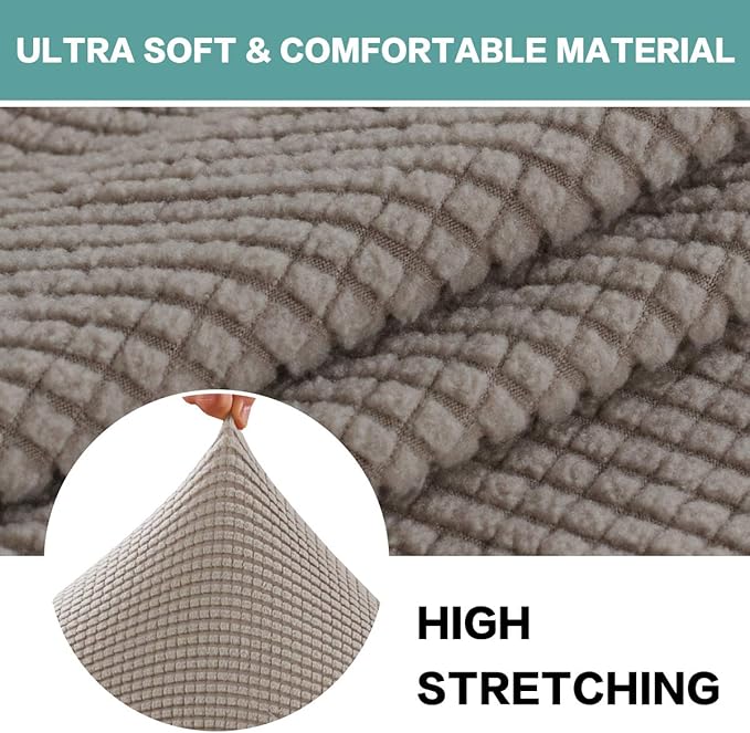 Turquoize Oversize Ottoman Slipcover Rectangle Folding Storage Stool Ottoman Cover Jacquard Small Check Polyester Stretch Fabric with Elastic Bottom Furniture Protector (X-Large, Taupe)