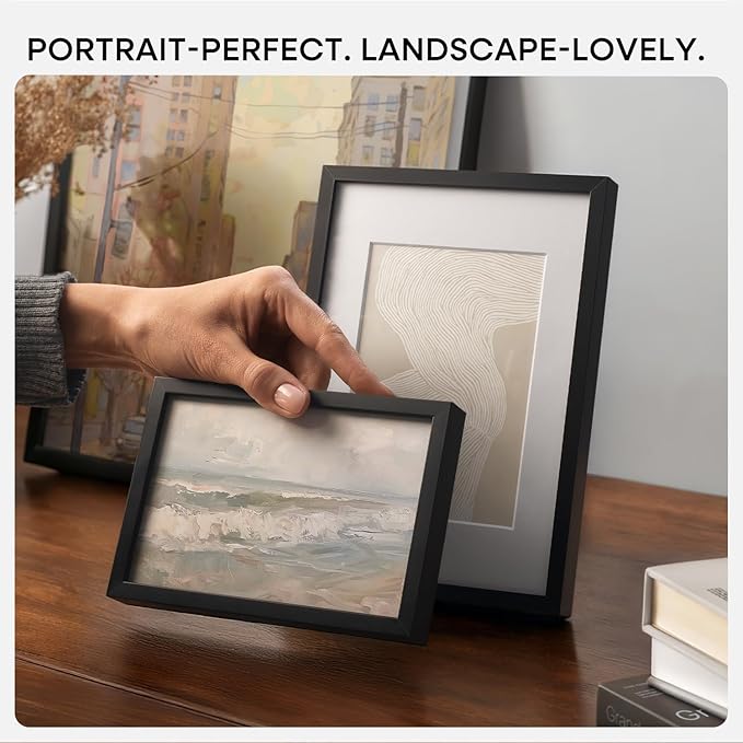 Homeforia 8x12 Picture Frame Black, High End Metal 8 x 12 Poster Frames with Mat 6 by 8 for Photo, 12x8 Frame Matted to 6x8 inch Print, 8by12 Wall or Tabletop Frame, Tempered Glass, Wall Kit, Set of 4