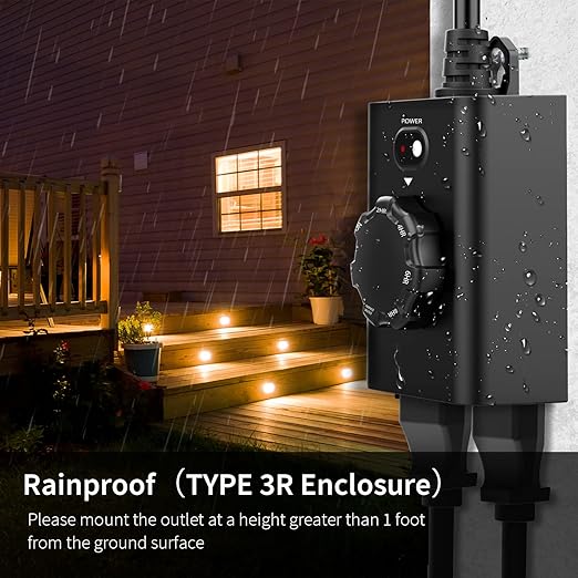 Minoston Outdoor Timer 2 Pack, Dusk to Dawn Outlet With 2 Grounded Outlets, 2-8 Hour Settings for Halloween Christmas Lights, ETL Listed (MP41T)