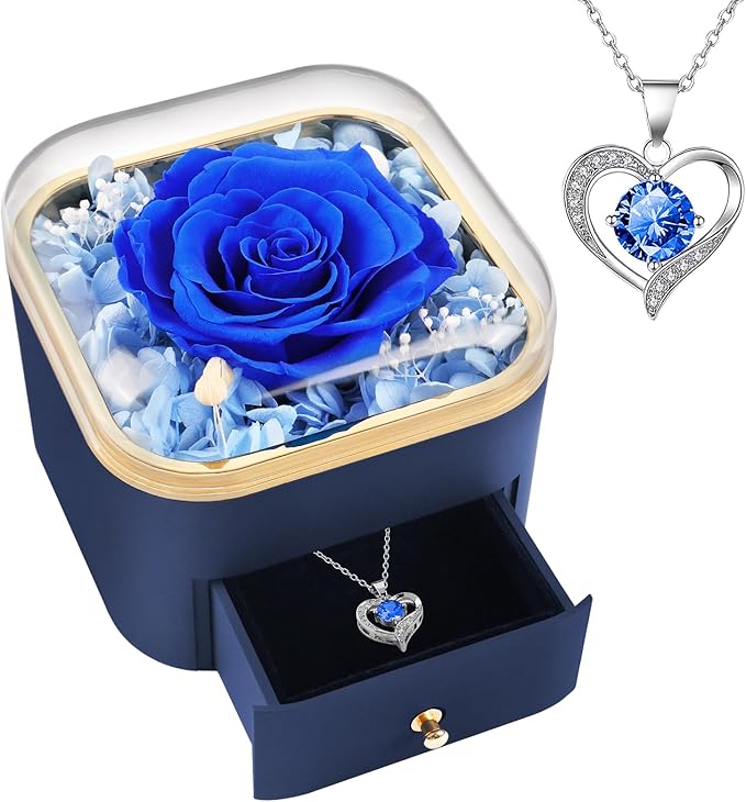 Beferr Christmas Day Rose Gifts for Mom Women Birthday Gifts Preserved Real Rose with Necklace Eternal Roses Forever Flowers for Delivery Prime Xmas Day Flower Gifts for Grandma Wife Daughter Sister