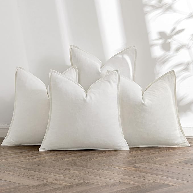 MIULEE Cream Linen Pillow Covers Pack of 4 Christmas Decorative Natural Solid Throw Pillow Covers Soft Accent Boho Farmhouse Couch Pillowcases Modern Home Decors for Living Room Bed Sofa 24x24 Inch