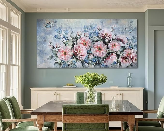 Acocifi Florals Wall Art Peonys Painting for Living Room Pink Flower Picture, Extra Large Canvas Art Wall Decor Textured Artwork for Bedroom Dining Room Farmhouse Home Decor 58"x29"