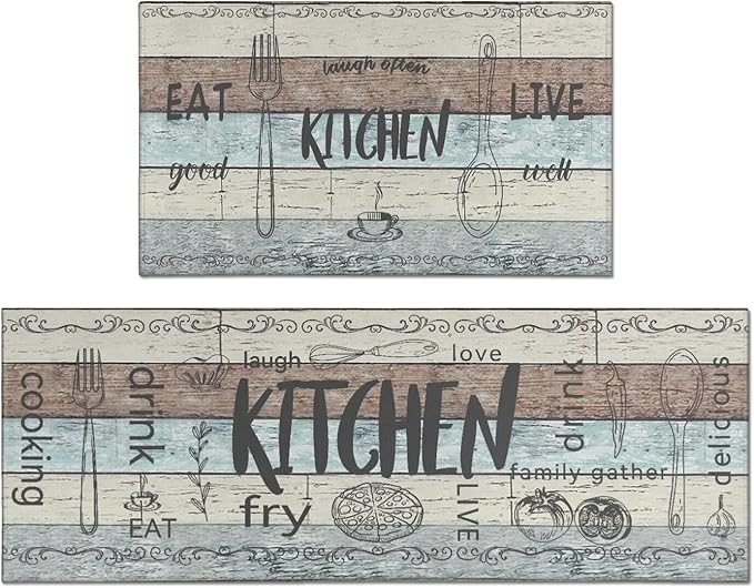 Kitchen Rugs Sets of 2 - Non Slip Washable Microfiber Kitchen Rug, Farmhouse Country Kitchens Rugs and Mats for Decor, Sink, Stove, Laundry, Machine Washable,（17"x 48"+17"x 24"）