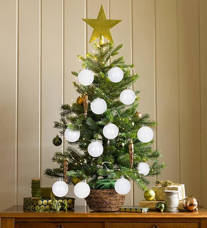 2.36" White Christmas Balls Ornaments 25 Pcs Shatterproof Christmas Ornaments Set Halloween Balls Ornaments White Ornament for Xmas Tree Holiday Party