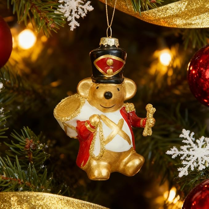 WDS WONDROUS Mouse Ornament Hanging Ball Christmas Decor - 3.14” Cute Animal Glass Ornament, Gold & White Christmas Mouse Decoration, Small Funny Ornaments for Xmas Tree Winter Holiday Decor Party