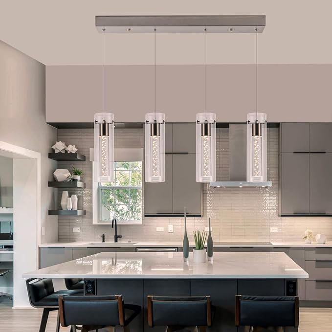 Pendant Lights Kitchen Island with Remote, 3000K-6000K Dimmable LED Brushed Nickel Pendant Light Fixtures, Modern Kitchen Pendant Lighting Over Island for Dining Room & Bar Counter