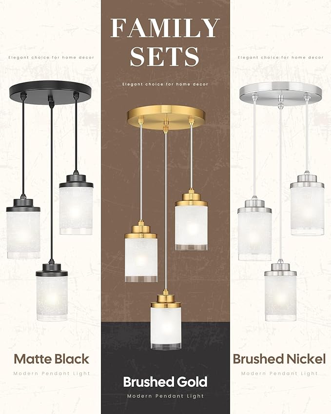 TENGXIN Pendant Lights,3-Light Brushed Gold Pendant Light for Kitchen Island,Hanging Lamp Ceiling Light Fixture, Farmhouse Pendant Lighting for Dining Room Bedroom