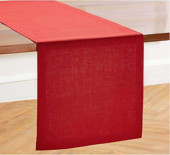 Solino Home Linen Table Runner 108 Inches Long - 100% Pure Linen Cherry Red Table Runner 14 x 108 Inch for Valentines - Diana Medium Weight