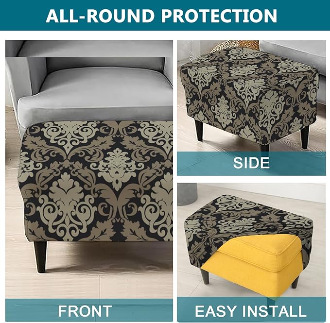 KRFOONN Stretch Ottoman Cover Slipcovers Rectangle Fit Length 39"-47" Footrest Stool Covers Printed Ottoman Cover for Foot Stool Furniture Protector with Non Slip Elastic Bottom, Color 11
