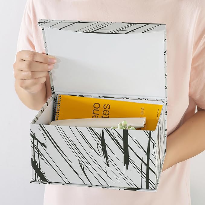 Soul & Lane Decorative Storage Boxes with Magnetic Closure - Set of 3 Modern Memory Keepsake Boxes with Lids, Black and White Cardboard Gift Storage for Organizing and Home Décor, Minimalist Stripe