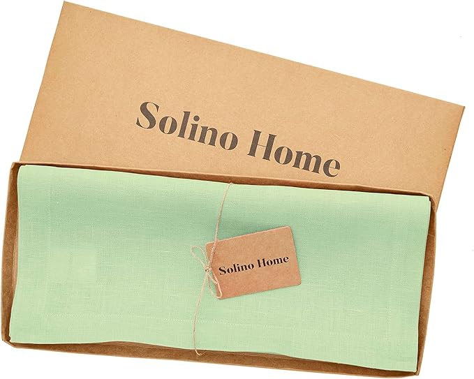 Solino Home Linen Table Runner 108 Inches Long - 100% Pure Linen Pastel Green Table Runner 14 x 108 Inch for Spring, St Patricks Day, Easter - Fete