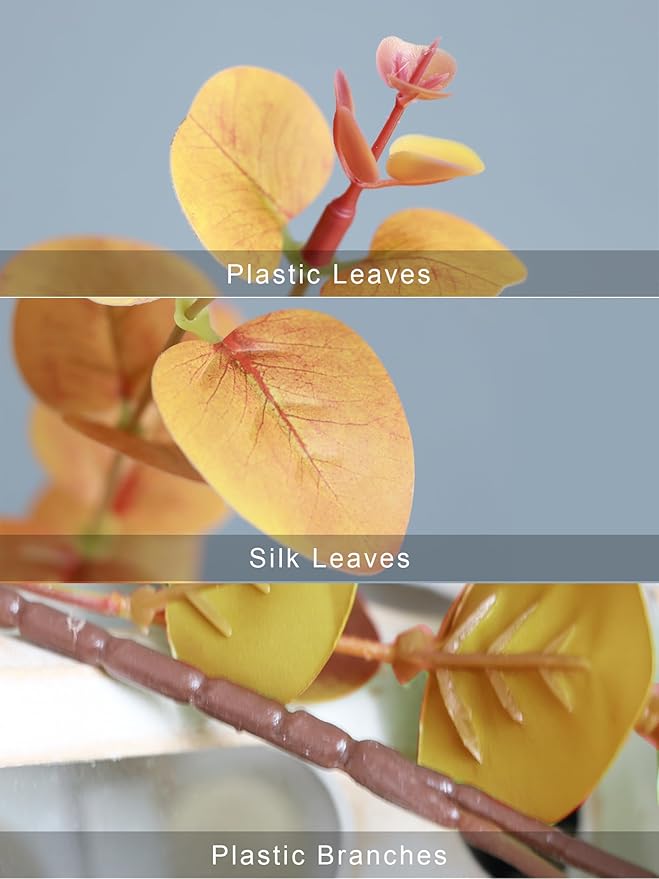 Forlaoers 32" Tall Orange Artificial Eucalyptus Leaves Greenery Stems Fall Fake Flowers Plants Branches for Vase Home Decor Indoor Arrangements Decoration
