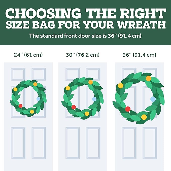 ZOBER 2 Pack Christmas Wreath Storage Container 36 Inch - Wreath Bag for Artificial Wreaths Box - Dual Zippered Wreaths Storage Bag with Durable Stitch Reinforced Handles - White