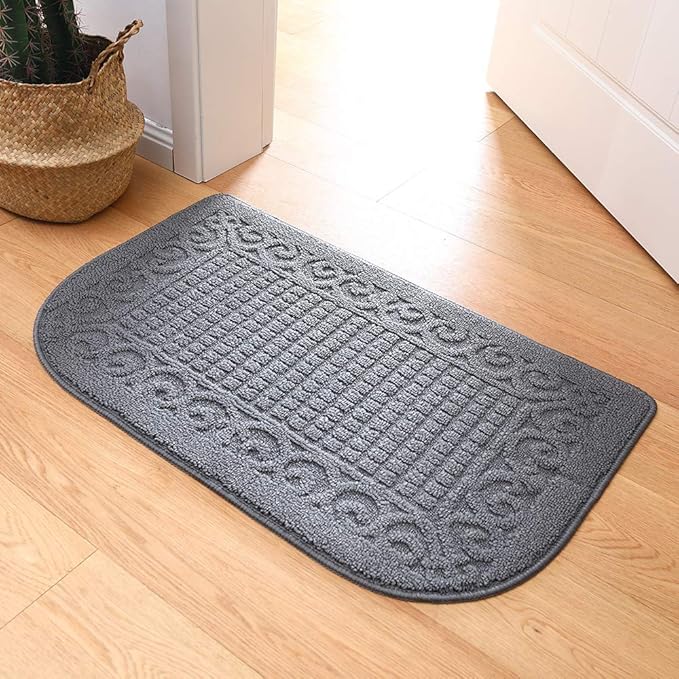 COSY HOMEER 32X20 Inch Anti Fatigue Kitchen Rug Mats are Made of 100% Polypropylene Half Round Rug Cushion Specialized in Anti Slippery and Machine Washable (Grey 3pcs)