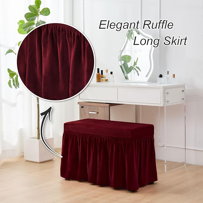 NICEEC Spandex Stretch Piano Bench Cover with Skirt Removable Ottoman Cover Rectangular Washable Stool Slipcover for Duet Piano Bench Seat Cushion Protector(Red)