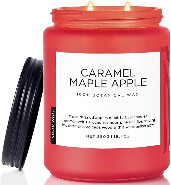 M&SENSE Caramel Apple Pie Candles for Home Scented, Natural Soy Wax 19.4oz Long Lasting 110 Hours Clean Non Toxic Large 2 Wick Candle Gifts for Thanksgiving Housewarming