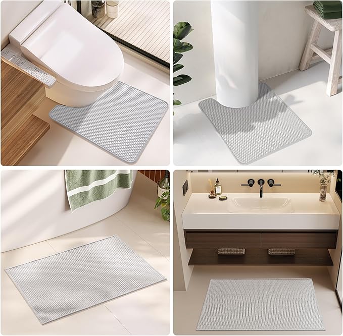 Bathroom Rugs Non Slip Washable, Super Absorbent Thin Bath Mat Small Quick Dry Low Pile Bathroom Rug, Light Grey 16"x24"