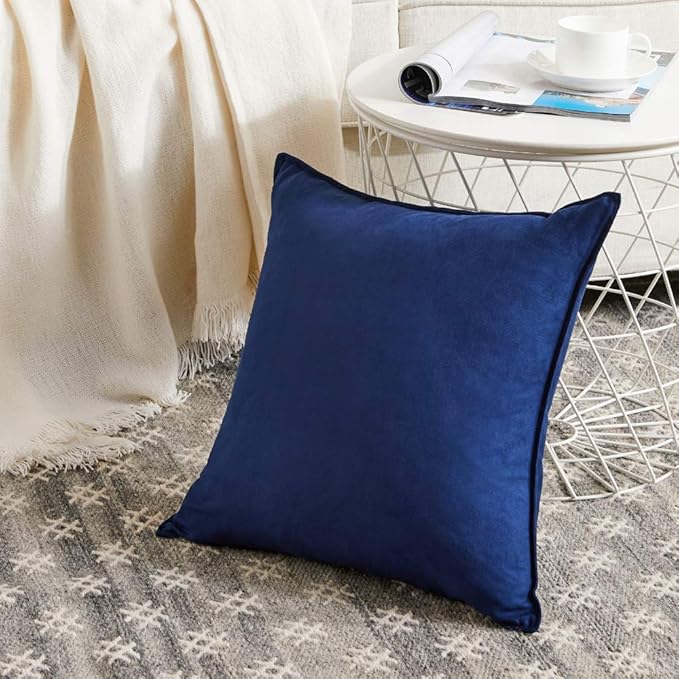 Fancy Homi 2 Packs Premium Faux Suede Decorative Throw Pillow Covers, Super Soft Square Pillow Case,Solid Cushion Cover for Couch/Sofa/Bedroom (18" x 18", Set of 2, Navy Blue)