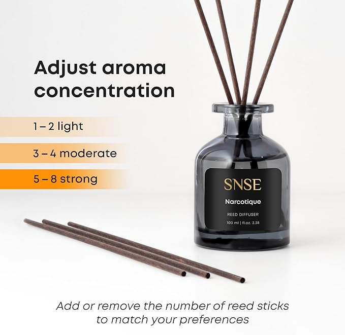 SNSE Narcotique Perfumed Reed Diffuser Set - Premium Reed Diffusers for Home with Diffuser Reeds, Luxurious Gift Aroma, Sophisticated Scent, Ideal for Relaxation, Elegant Home Fragrance