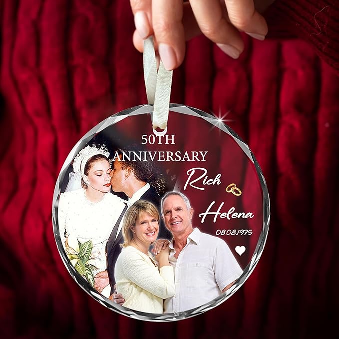 Personalized Anniversary Christmas Ornament – Unique Wedding Gift for Couple, Husband and Wife, Parents Keepsake Decoration – Celebrating 50th Anniversary with Custom Names and Wedding Date