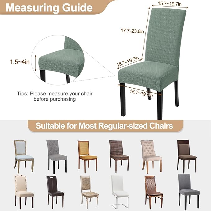 SearchI Dining Room Chair Covers Set of 6, Stretch Jacquard Parsons Chair Slipcovers Removable Washable Kitchen Chair Protector Cover for Dining Room, Hotel, Ceremony (Sage Green Rhombus)