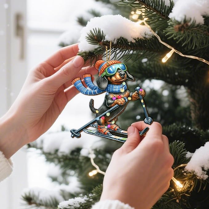 34HD Dachshund Christmas Ornament 2025 – Wooden Hanging Xmas Tree Ornament Decoration, Funny Cute Ski Christmas Keepsake Gift and Home Decor for Dog Lovers and Wiener Fans