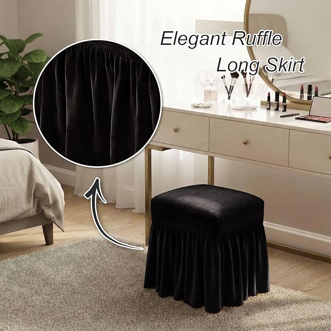 NICEEC Spandex Stretch Vanity Bench Cover with Skirt Removable Super Soft Rectangle Bench Slipcover Washable Bench Cushion Seat Covers for Living Room Bedroom Kitchen(Black)