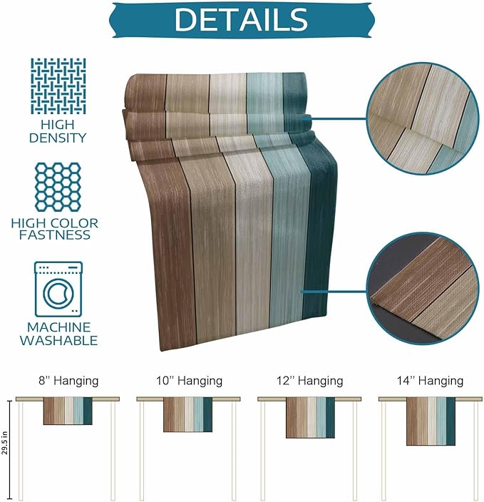 Teal Blue Brown Table Runner, Beach Cotton Linen Tablecloth Summer Holiday Farmhouse Table Decorations for Home,Kitchen,Dining Room,Indoor,Outdoor,18X72 Inches Long,Retro Rustic Barn Wood Texture