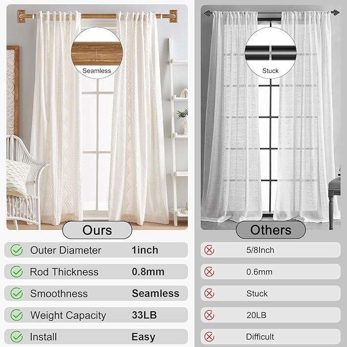 Wood Curtain Rods 2 Pack, Heavy Duty Wrap Around Curtain Rod for Windows 48 to 84 Inch, 1" Adjustable Decorative Blackout Curved Drapery Pole, Modern Room Darkening Rod, Window Treatment Rods
