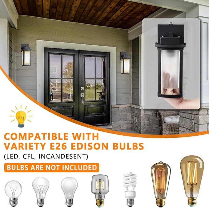 JYZ Dusk to Dawn Sensor Outdoor Wall Sconce Lighting, Exterior Outdoor Wall Mount Lantern, Waterproof Anti-Rust Porch Light Fixture, Modern Contemporary Outside Lamp for House Front Door Garage Patio