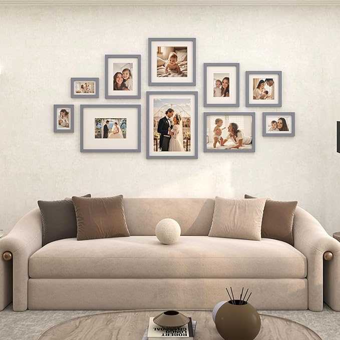 Egofine 12x16 Picture Frames with Plexiglass, Display Pictures 9x12/11x14 with Mat or 12x16 Without Mat Set of 4 for Wall Mounting,Dark Grey