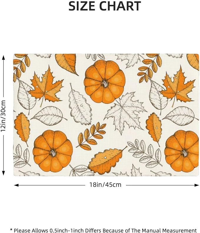 Autumn Orange Pumpkin Placemats, Rustic Farmhouse Vintage Fall Pumpkins Maple Leaves Thanksgiving Farmhouse Table Mats for Kitchen Dinning Indoor Outdoor Party Decor, 6PCS