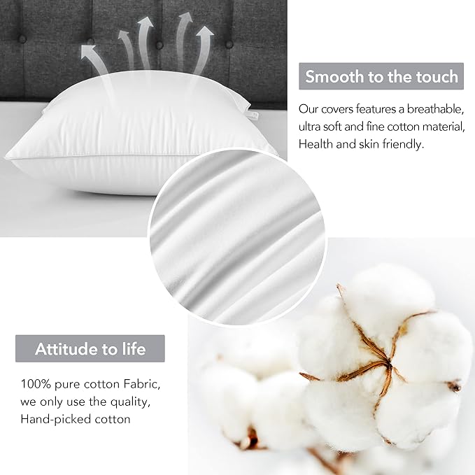 FAVRIQ 20 x 20 Pillow Inserts (Set of 2) - 20 Inch Square Interior Couch Throw Pillow with 100% Cotton Cover - Decorative Pillow Insert Pair - White Sofa Pillow