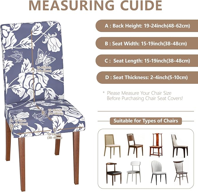 Stretch Dining Chair Covers Set of 6,Floral Print Chair Covers,Soft Removable Washable,Pet Friendly Furniture Protector,Universal Chair Slipcovers for Home, Kitchen,Ceremony Dining Room Seat