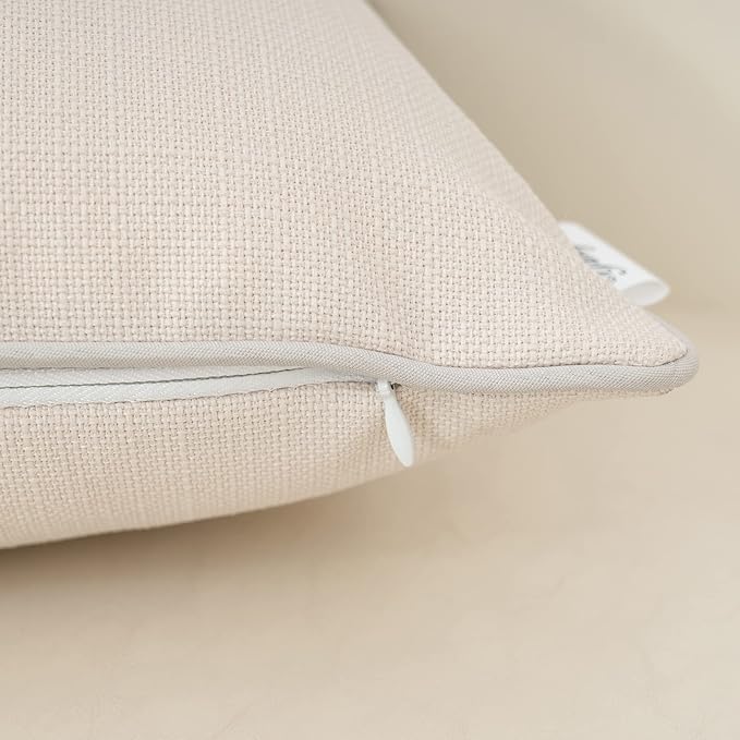 Yangest Patchwork Pillow Cover 18x18 Inch Luxury Cotton and Linen Cushion Cover Faux Leather Pillowcover for Couch Bedroom Living Room, White