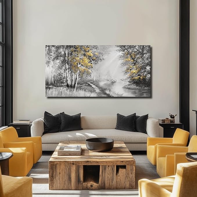 SOUGUAN Misty Forest Wall Art/Living Room Wall Decorations/Black Art 24 x 48 Inch/Plant Oil Painting for Bedroom Kitchen Office Home Decor