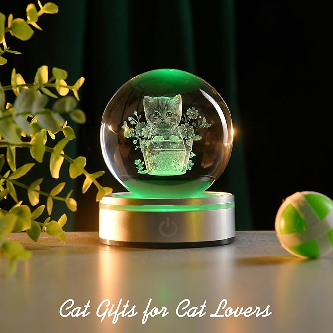 IFOLAINA Cat Themed Gifts for Women Christmas 3D Crystal Ball for Her Mom Girls Cat Lover Gifts for Women Birthday Glass Globe Decor for Bedroom