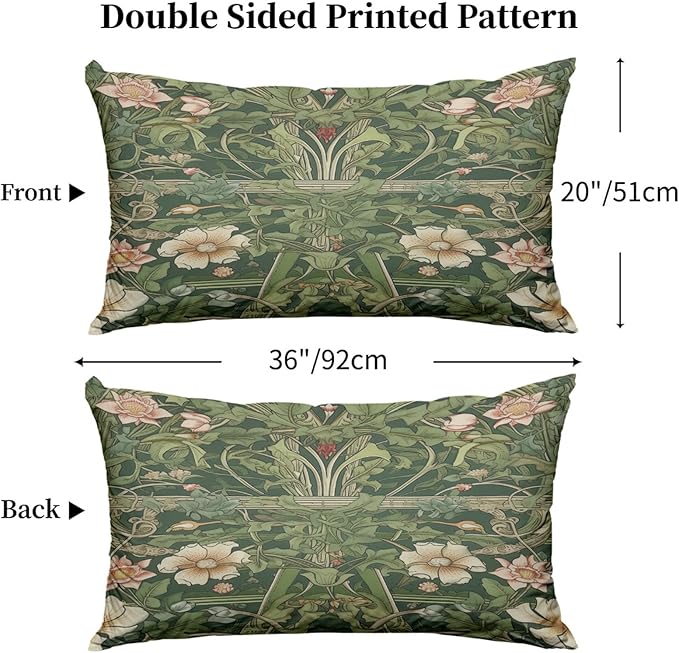 William Morris Pillow Protectors with Zipper Standard Size Vintage Floral Print Pillow Covers Set of 2 Nature Green Botanical Pillowcases Rustic Wildflowers Bed Pillow Covers 36"X20"