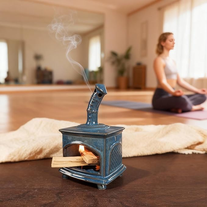 Ceramic Palo Santo Holder & Mini Chiminea Smudge Bowl | Multi-Functional Burner for Sage Sticks, Incense Cones, Copal,and Candles |Perfect for Energy Cleansing,Yoga Meditation| Anxiety Relief