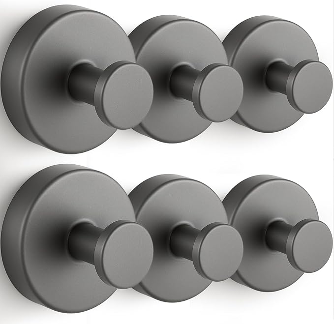 Suction Cup Hooks, Shower Hooks for Inside Shower, No-Drill Towel Hook Stainless Steel Waterproof Suction Hook for Wreaths, Loofah, Towel, Coat, Bath Robe (6, Grey)