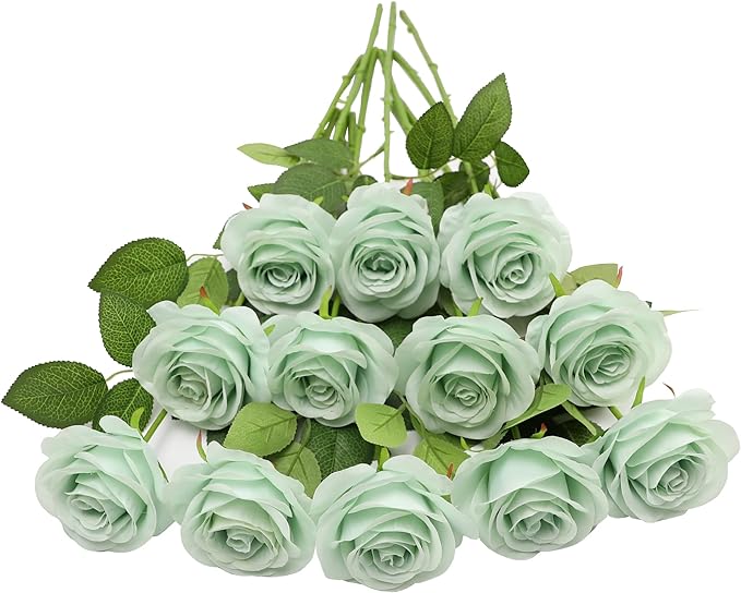 Artificial Rose Flower Artificial Flowers Flower with Long Stem Silk Roses Bouquet for Wedding Bridal Shower Party Home Decoration (Sage Green, 30 Pcs)