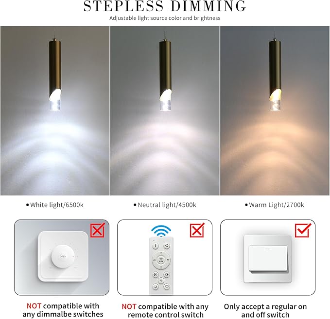 Modern Gold Pendant Light Fixture, Acrylic Bubble Cylinder Hanging Lights, 3 Color 2700K/4500K/6500K, Minimalist Ceiling Chandelier Lighting for Dining Room, Bedroom, Hallway, Bar, Kitchen Island