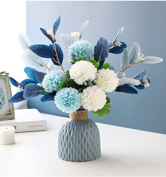 Artificial Flowers with Vase Faux Hydrangea Flower Arrangements Table Centerpieces for Home Garden Party Wedding Decoration