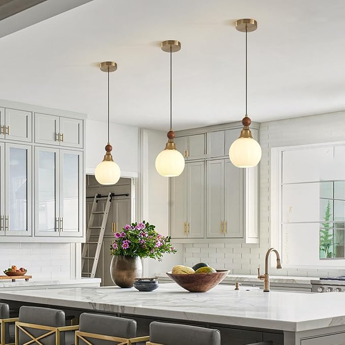 Mid Century Globe Pendant Lights Modern Gold Pendant Lighting Fixture Adjustable Mini Glass Hanging Lamp for Bedroom Living Room Kitchen