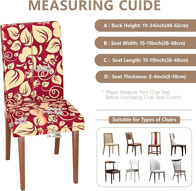 Stretch Dining Chair Covers Set of 6,Floral Print Chair Covers,Soft Removable Washable,Pet Friendly Furniture Protector,Universal Chair Slipcovers for Home, Kitchen,Ceremony Dining Room Seat