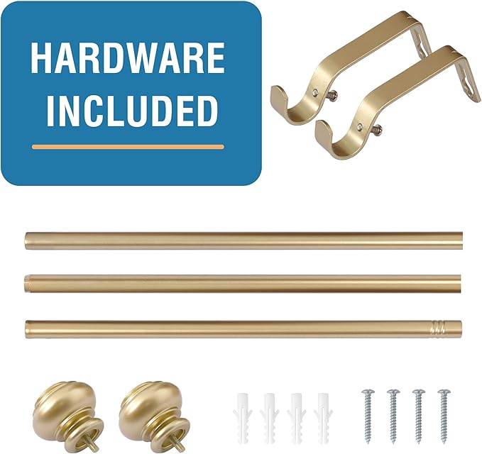 H.VERSAILTEX Curtain Rods for Windows 16.2 to 43.8 Inches 3/4 inch Diameter Adjustable Decorative Telescoping Curtain Rod with Brackets Heavy Duty Splicing Window Rods with Classic Finials, Gold