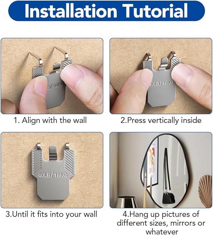 Claw Drywall Hook, No Damage Heavy Duty Drywall Picture Hangers Claw Hooks for Hanging Pictures Mirrors & Wall Decor Hanging Hooks for Room Office Decor Easy Tool-Free Nail-Free (30)