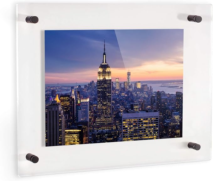 ArtToFrames Floating Acrylic Frame for Pictures Up to 5x7 inches (Full Frame is 9x11) with Black Standoff Wall Mount Hardware, Acrylic-109-5x7-72