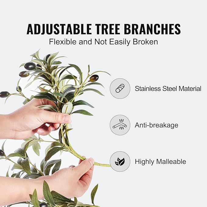 VEVOR Artificial Olive Tree, 5 FT Tall Faux Plant, Secure PE Material & Anti-Tip Tilt Protection Low-Maintenance Plant, Lifelike Green Fake Potted Tree for Home Office Warehouse Decor Indoor Outdoor